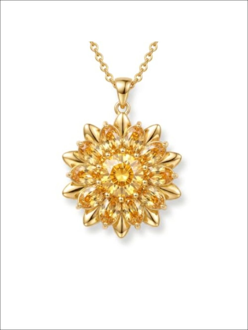 18K Yellow Gold Plated Sunflower Birthstone Necklace for Women Citrine Pendant